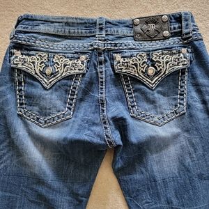 Miss Me Blue Straight Leg Jeans with Silver Embellishments